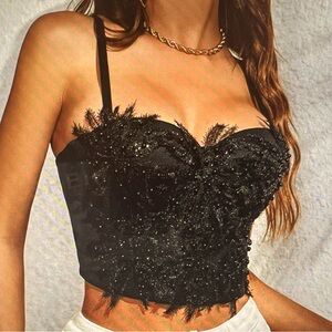 Beaded Lace Bustier Cami Top NWT